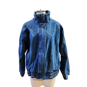 Lavon by Cheerful Corp 80’s Paisley Accent Oversized Jean Bomber Jacket Sz Large